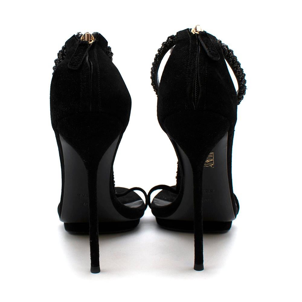 Gucci Black Suede Crystal Embellished Platform Sandals - Size EU 40.5 In Excellent Condition In London, GB