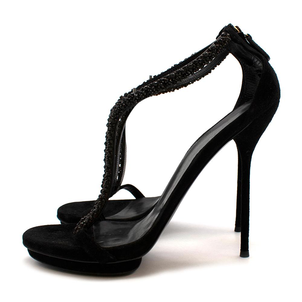 Women's Gucci Black Suede Crystal Embellished Platform Sandals - Size EU 40.5