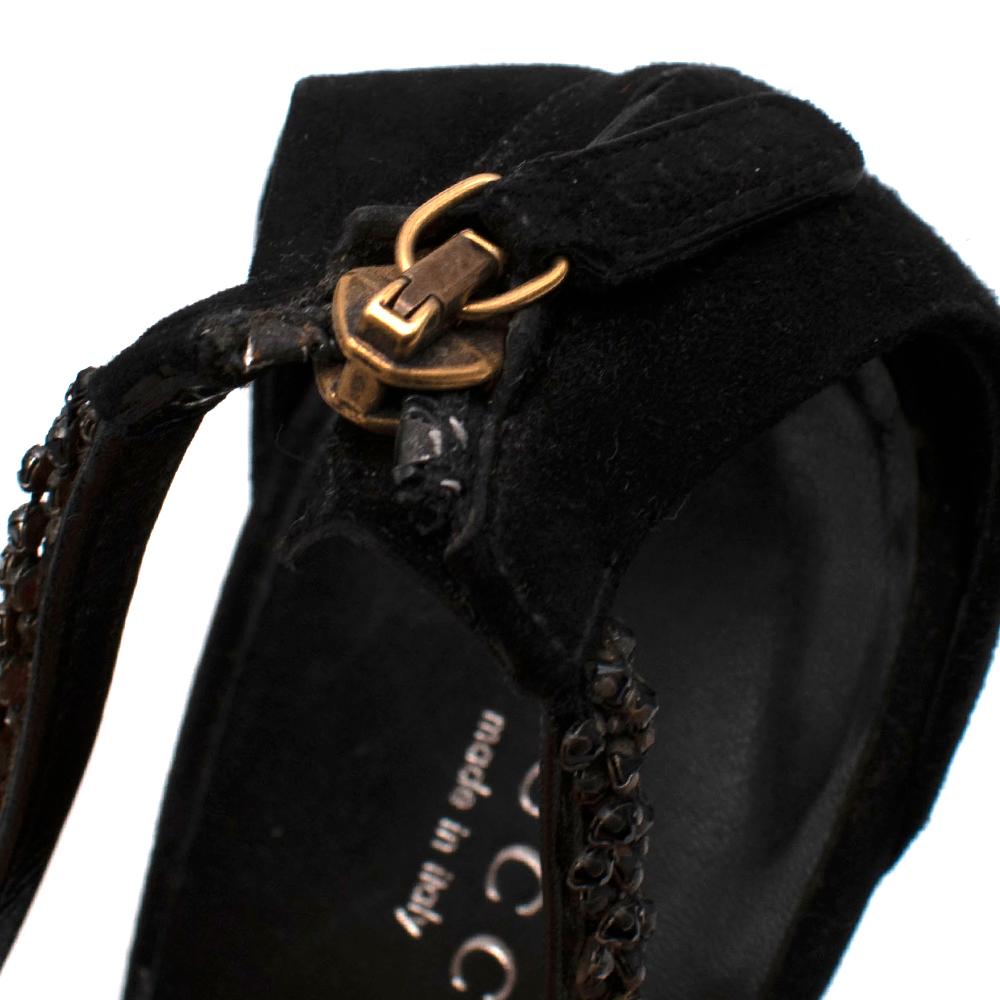 Gucci Black Suede Crystal Embellished Platform Sandals - Size EU 40.5 4