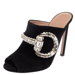Gucci Black Suede Crystal Embellished Sandals Size 38