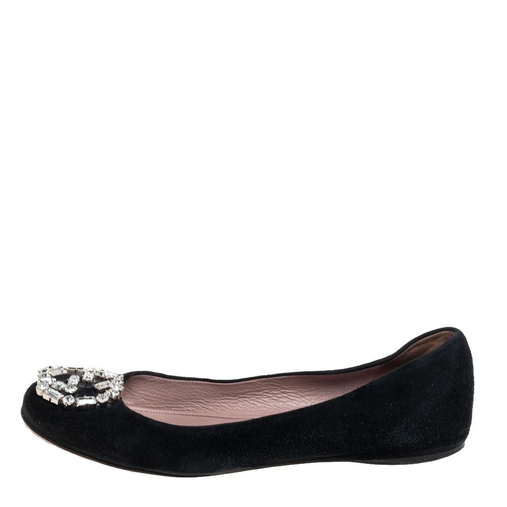 Gucci Black Suede Crystal GG Ballet Flats Size 36 1
