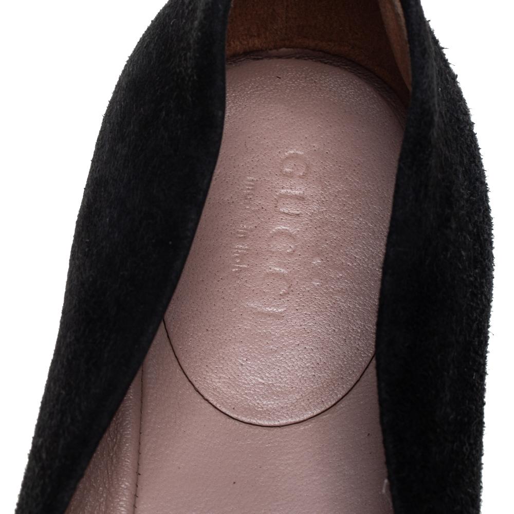 Gucci Black Suede Crystal GG Ballet Flats Size 36 2