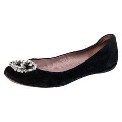 Gucci Black Suede Crystal GG Ballet Flats Size 36