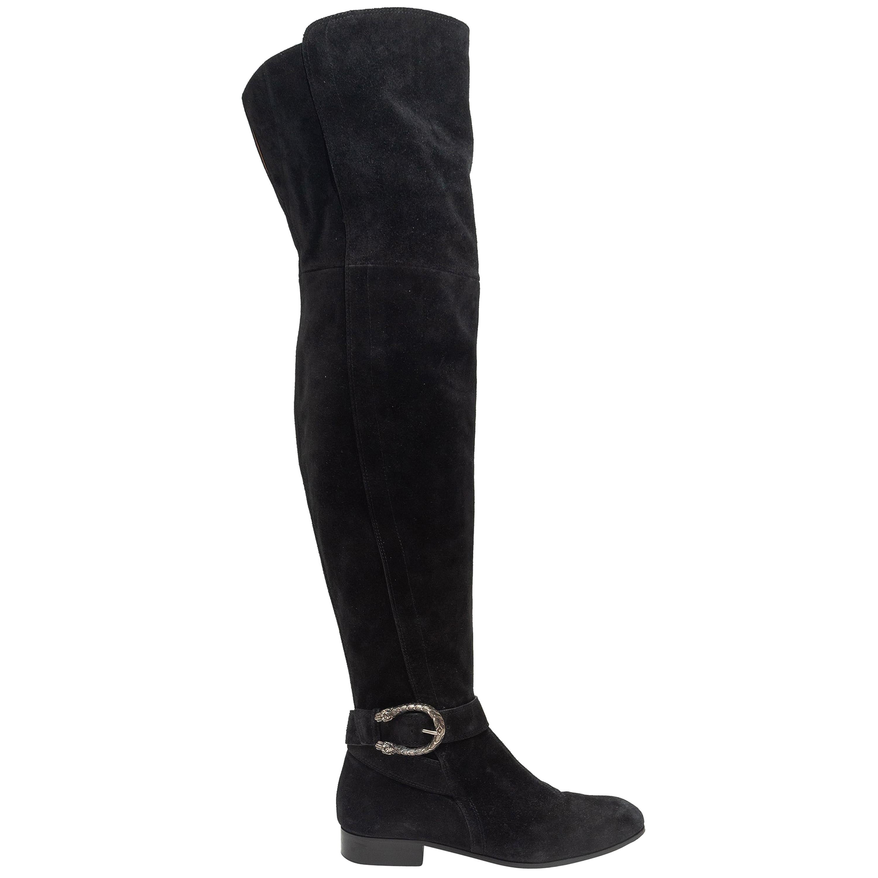Gucci Black Suede Dionysus Thigh-High Boots