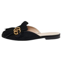 Gucci Black Suede Double G Logo Mules Size 39