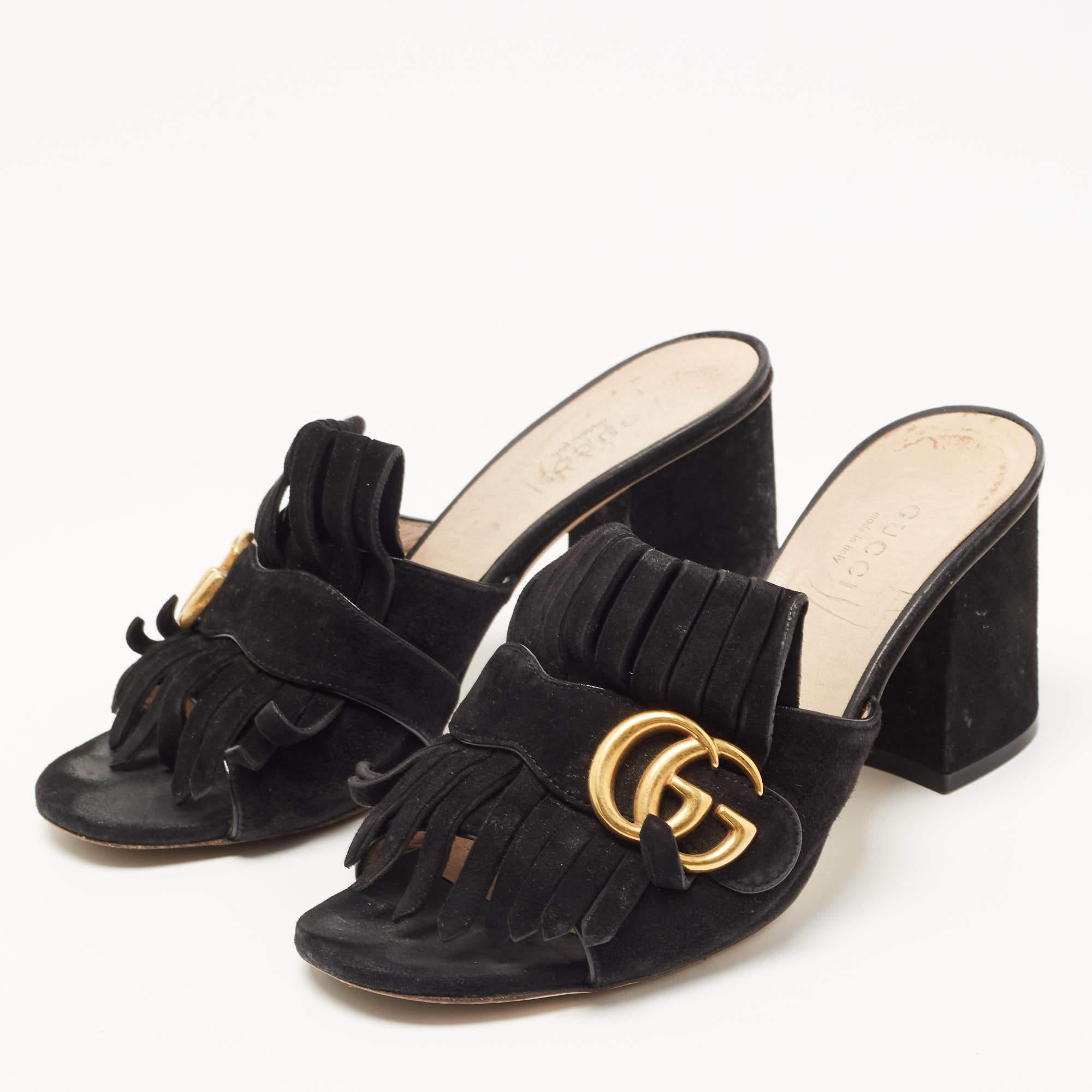 Gucci Black Suede Double G Mules  6