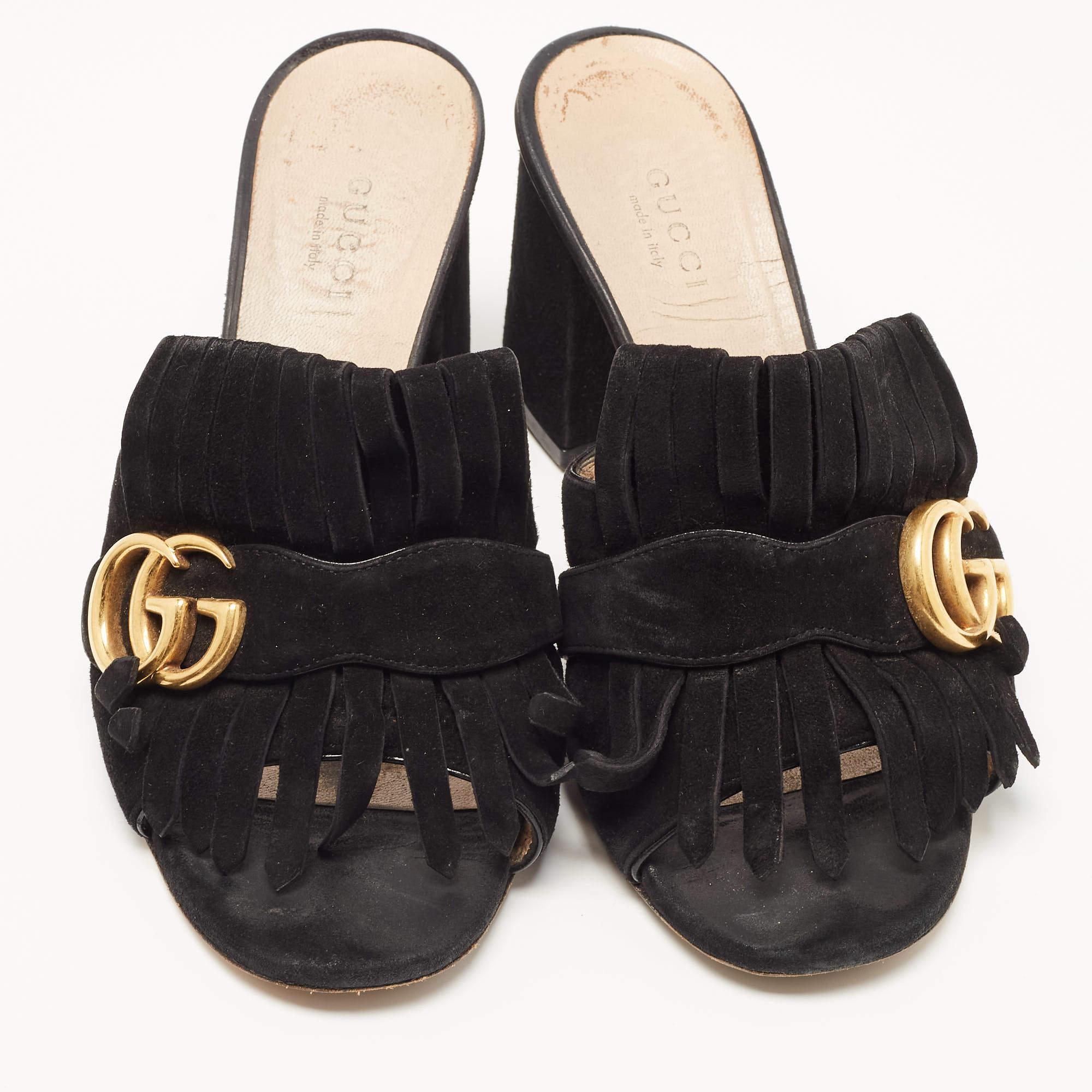 Gucci Black Suede Double G Mules  2