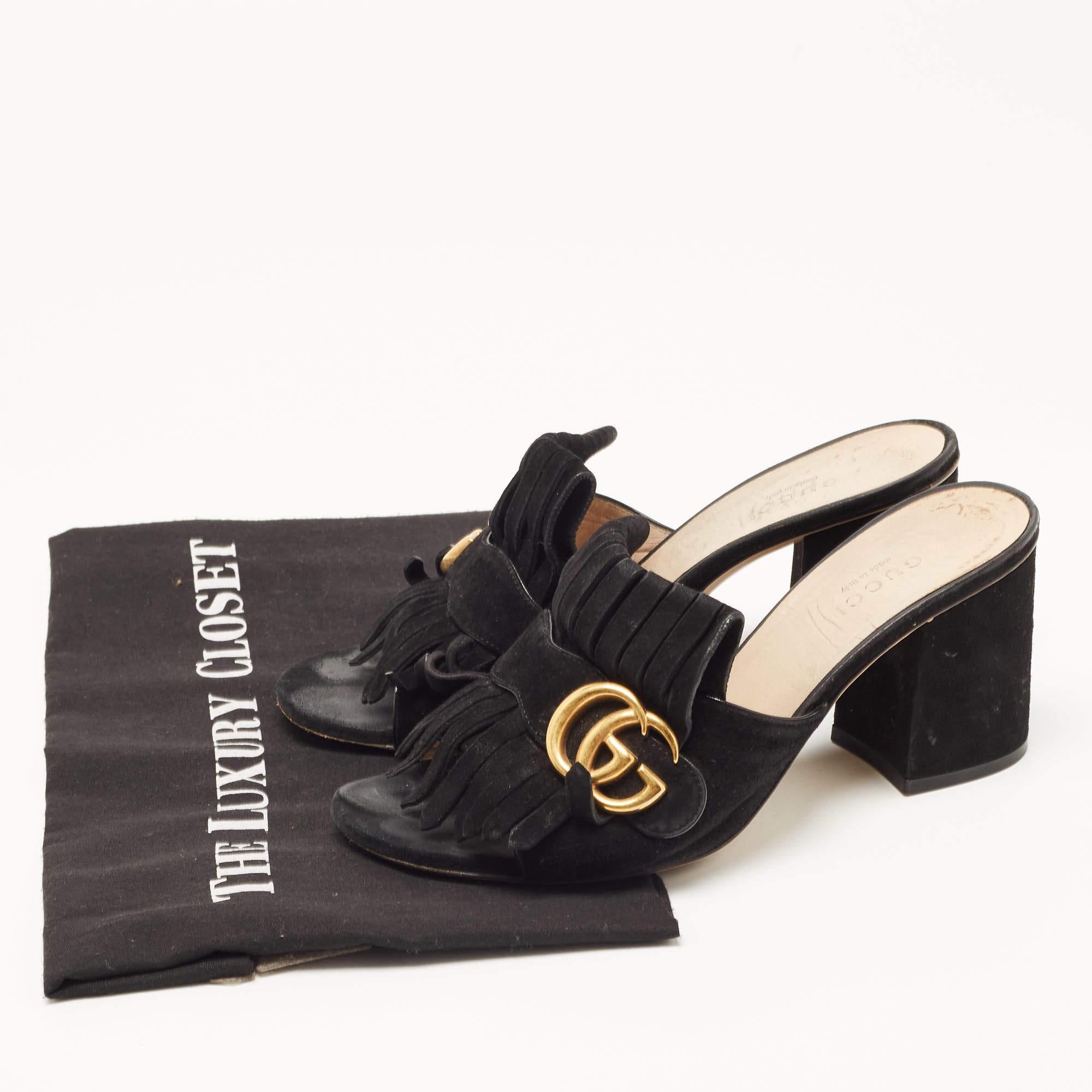Gucci Black Suede Double G Mules  3