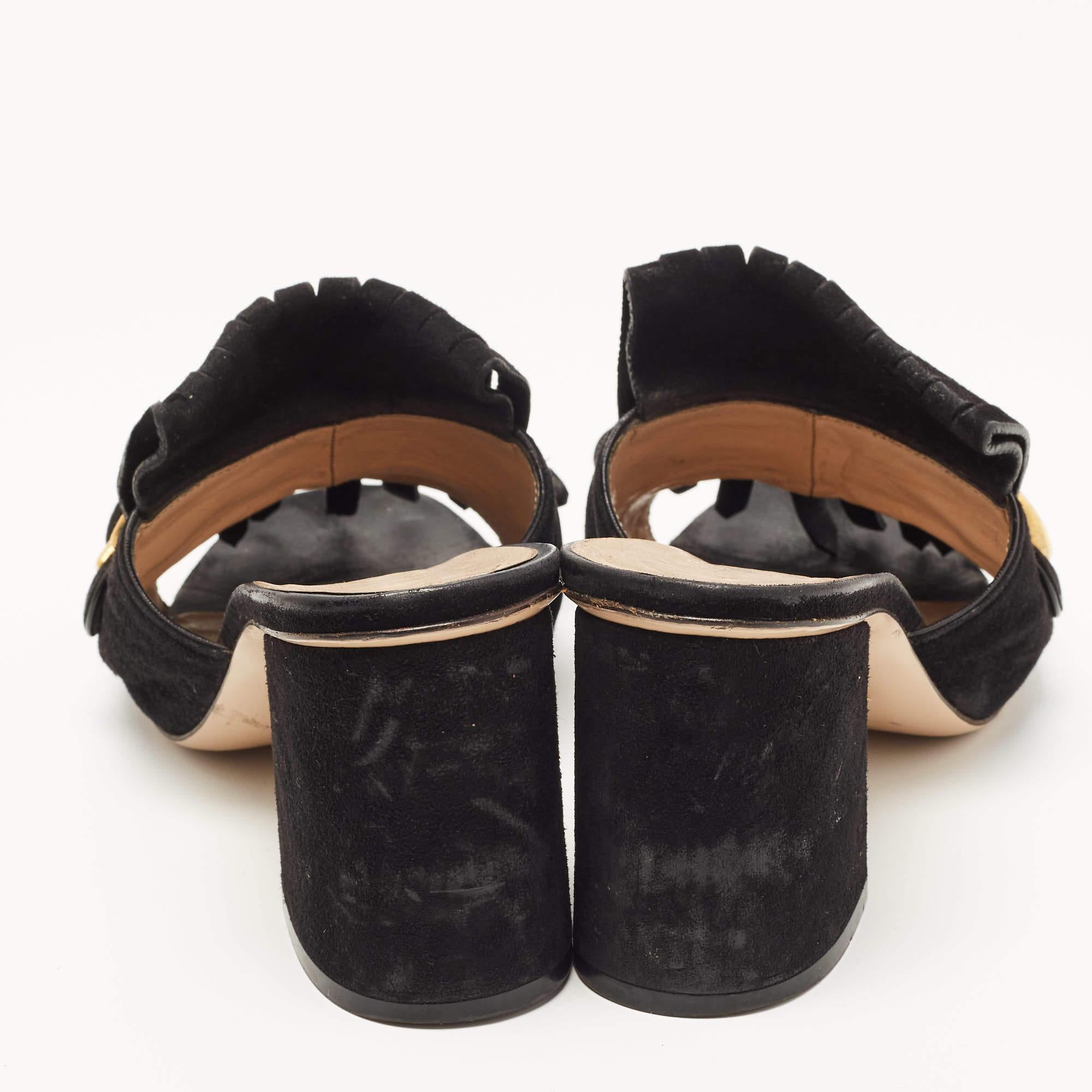 Gucci Black Suede Double G Mules  4