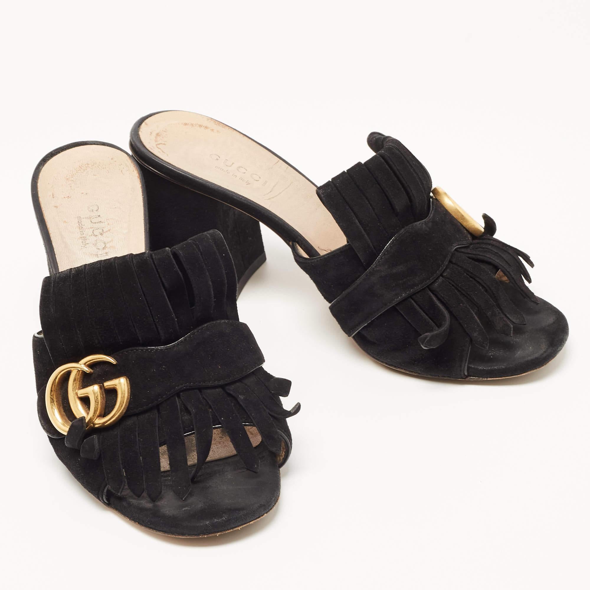 Gucci Black Suede Double G Mules  5
