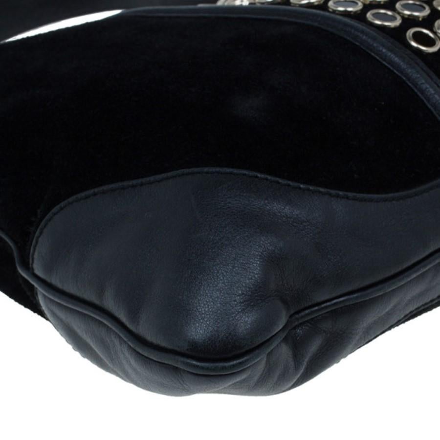 Women's Gucci Black Suede Embellished Bouvier Jackie O Bag Hobo