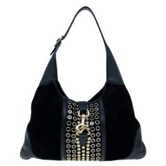 Gucci Black Suede Embellished Bouvier Jackie O Bag Hobo