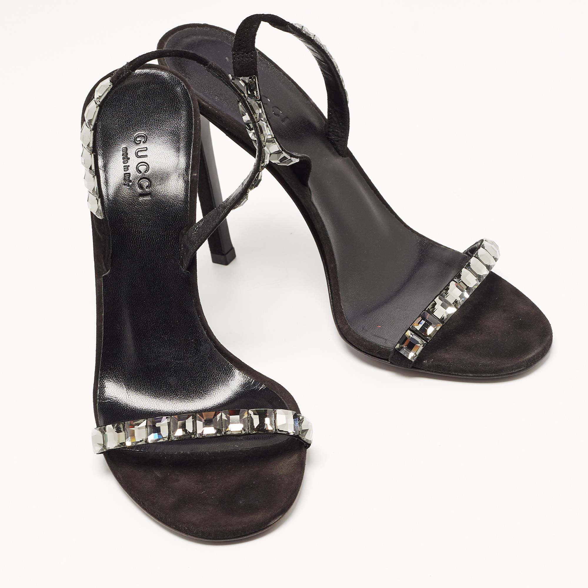 De las mujeres Gucci Sandalias Mallory Embellecedor Ante Negro Talla 37