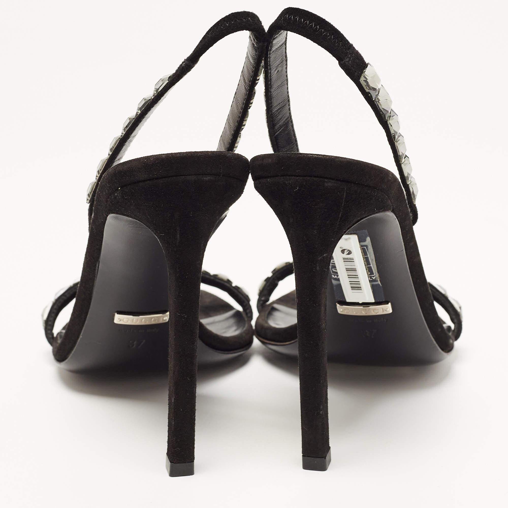 Gucci Black Suede Embellished Mallory Sandals Size 37 For Sale 2