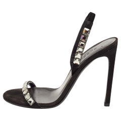 Used Gucci Black Suede Embellished Mallory Sandals Size 37