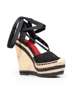 Gucci Black Suede Espadrilles Platform Wedges Size IT 38.5