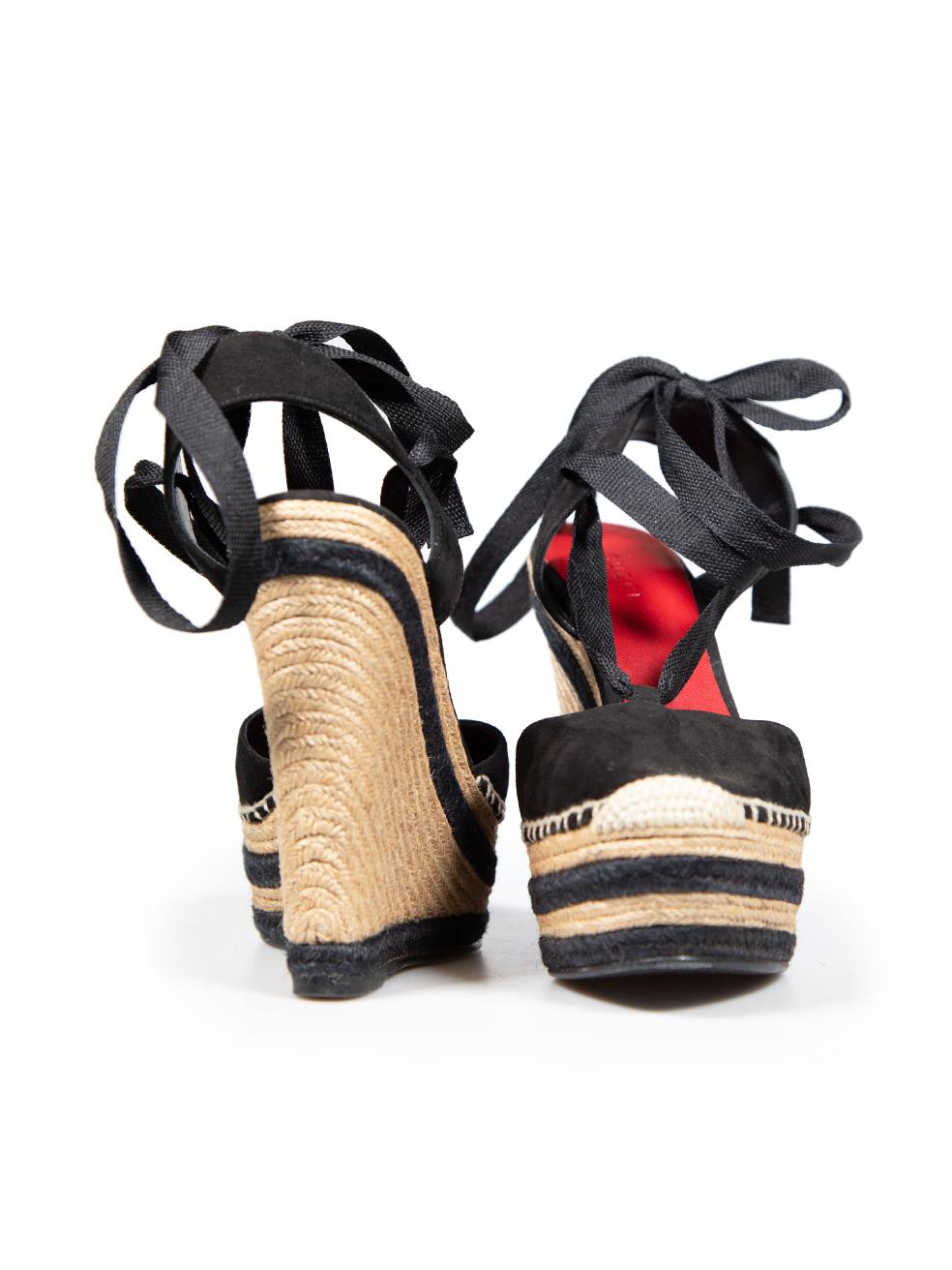 Gucci Black Suede Espadrilles Platform Wedges Size IT 38.5 In Excellent Condition In London, GB