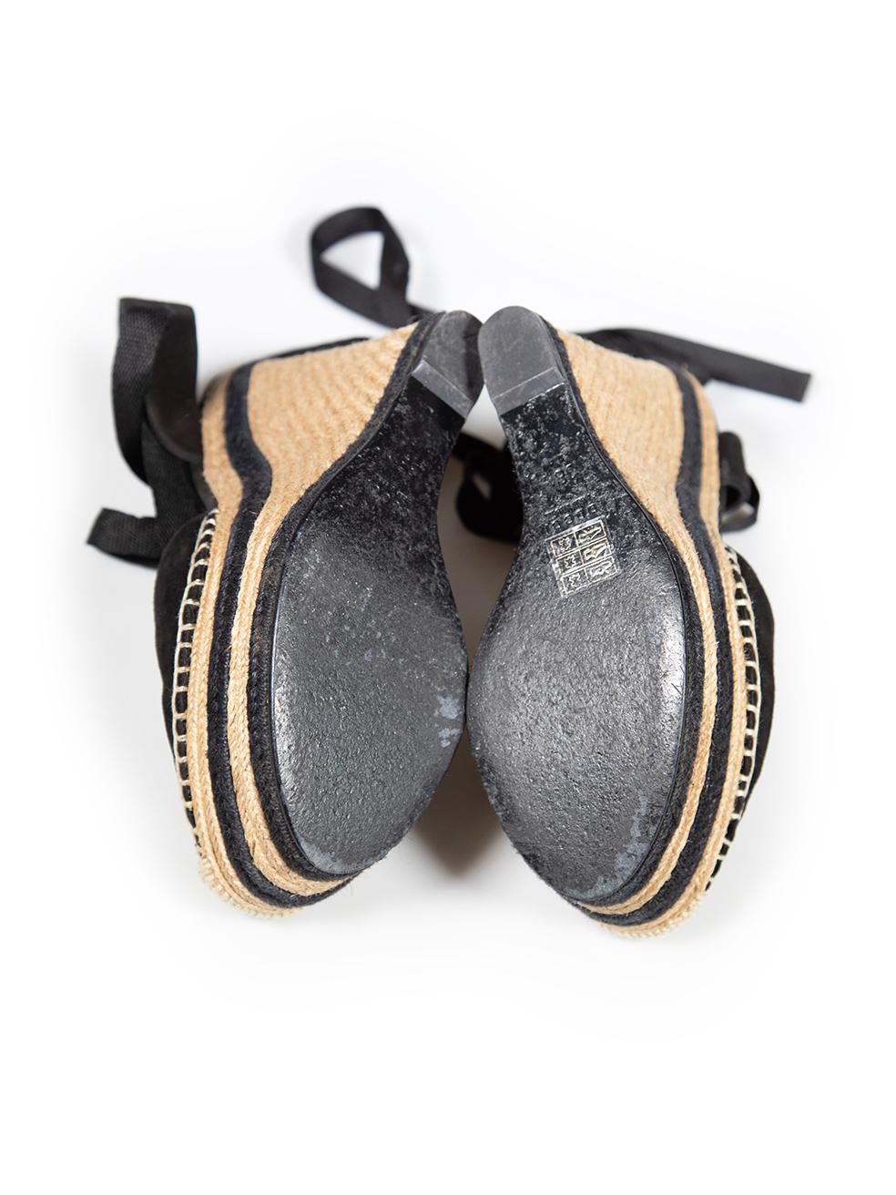 Women's Gucci Black Suede Espadrilles Platform Wedges Size IT 38.5