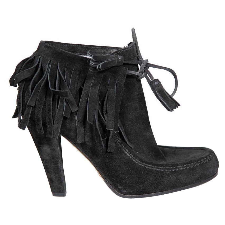 Gucci - Stivaletti con tacco con frange in pelle scamosciata nera Taglia IT 36