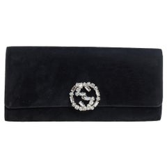 Gucci Schwarz Wildleder GG Kristall Broadway Clutch