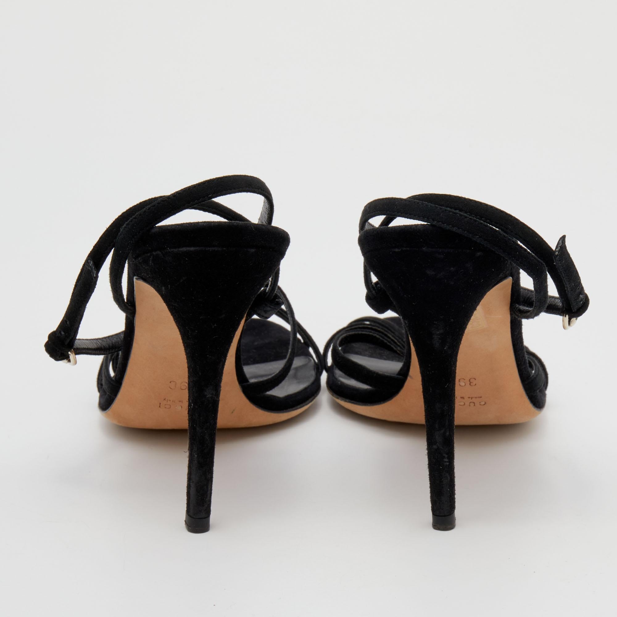 Gucci Black Suede GG Crystal Embellished Ankle Strap Sandals Size 39 1