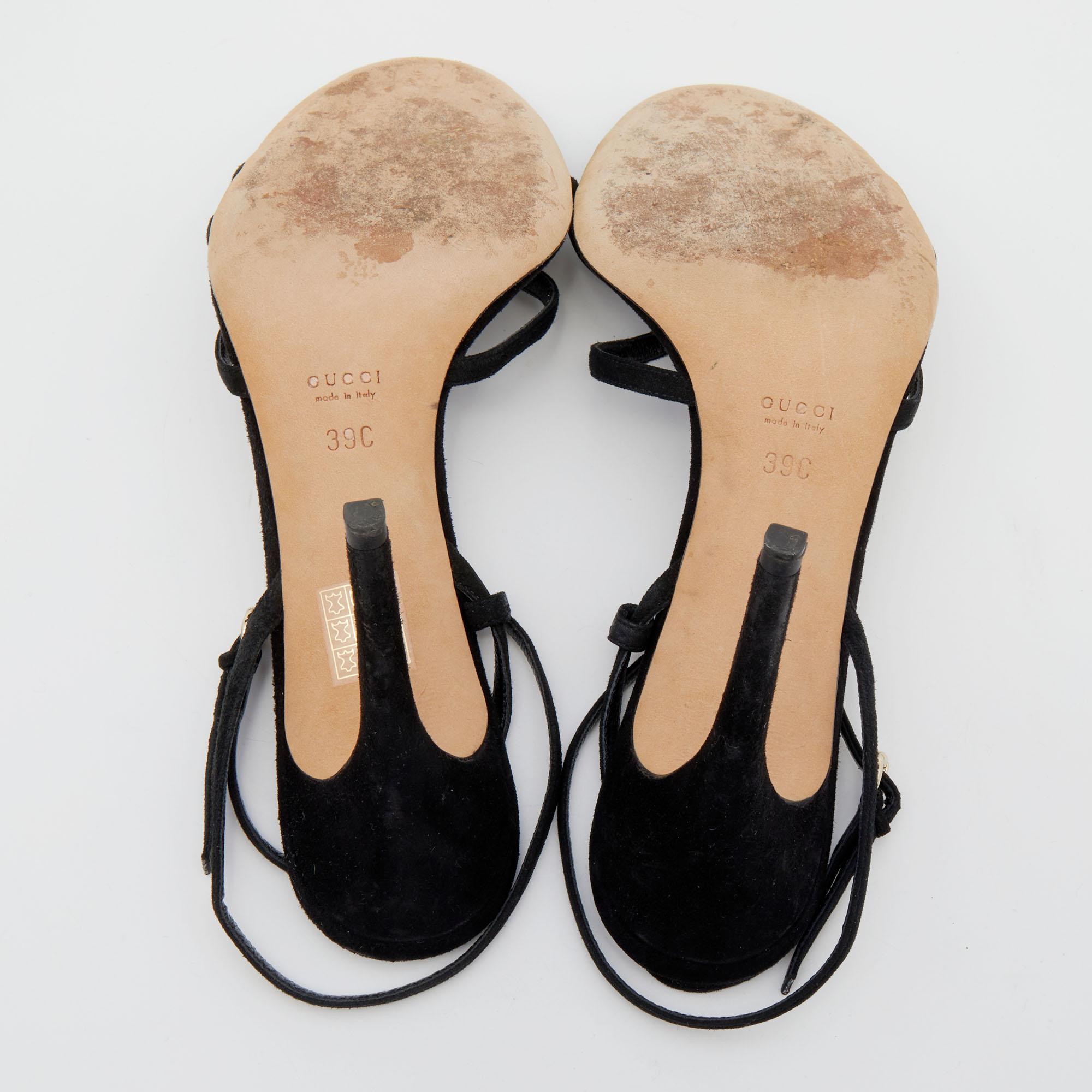 Gucci Black Suede GG Crystal Embellished Ankle Strap Sandals Size 39 2