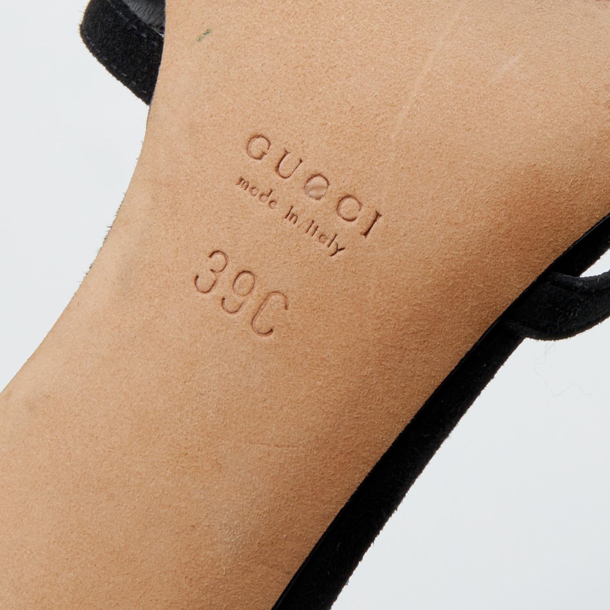 Gucci Black Suede GG Crystal Embellished Ankle Strap Sandals Size 39 3