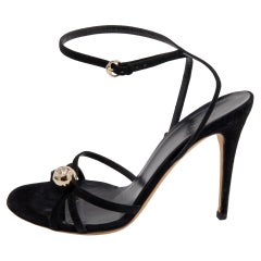 Gucci Black Suede GG Crystal Embellished Ankle Strap Sandals Size 39