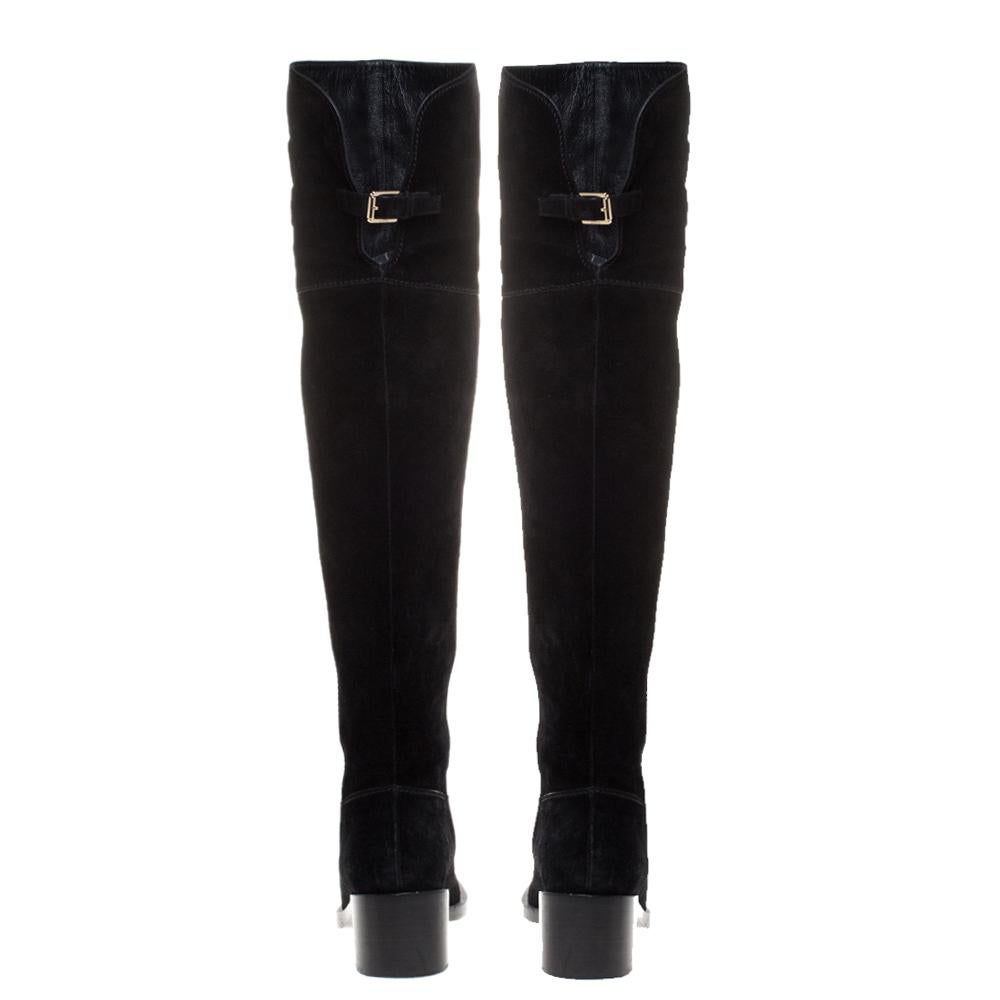 Gucci Black Suede GG Knee Length Boots Size 39 In Good Condition In Dubai, Al Qouz 2