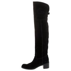 Gucci Black Suede GG Knee Length Boots Size 39