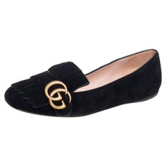 Gucci Black Suede GG Marmont Fringe Detail Ballet Flats Size 36.5