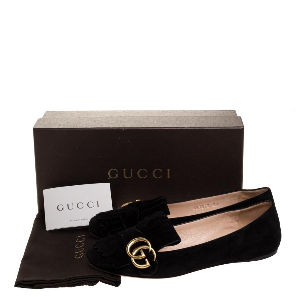 Gucci Black Suede GG Marmont Fringe Detail Ballet Flats Size 38 1