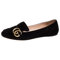 Gucci Schwarz Wildleder GG Marmont Fransen Detail Ballett-Flats Größe 38
