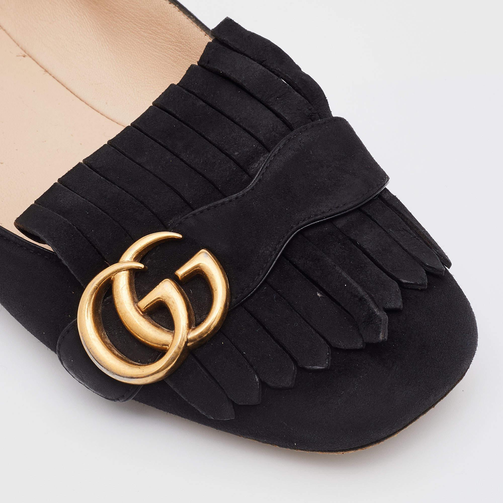 Gucci Black Suede GG Marmont Fringe Detail Ballet Flats Size 39.5 3