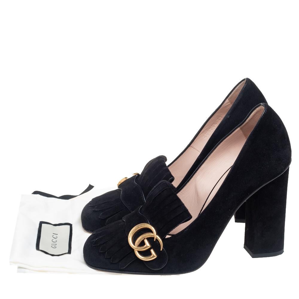 Women's Gucci Black Suede GG Marmont Fringe Loafer Pumps Size 39.5