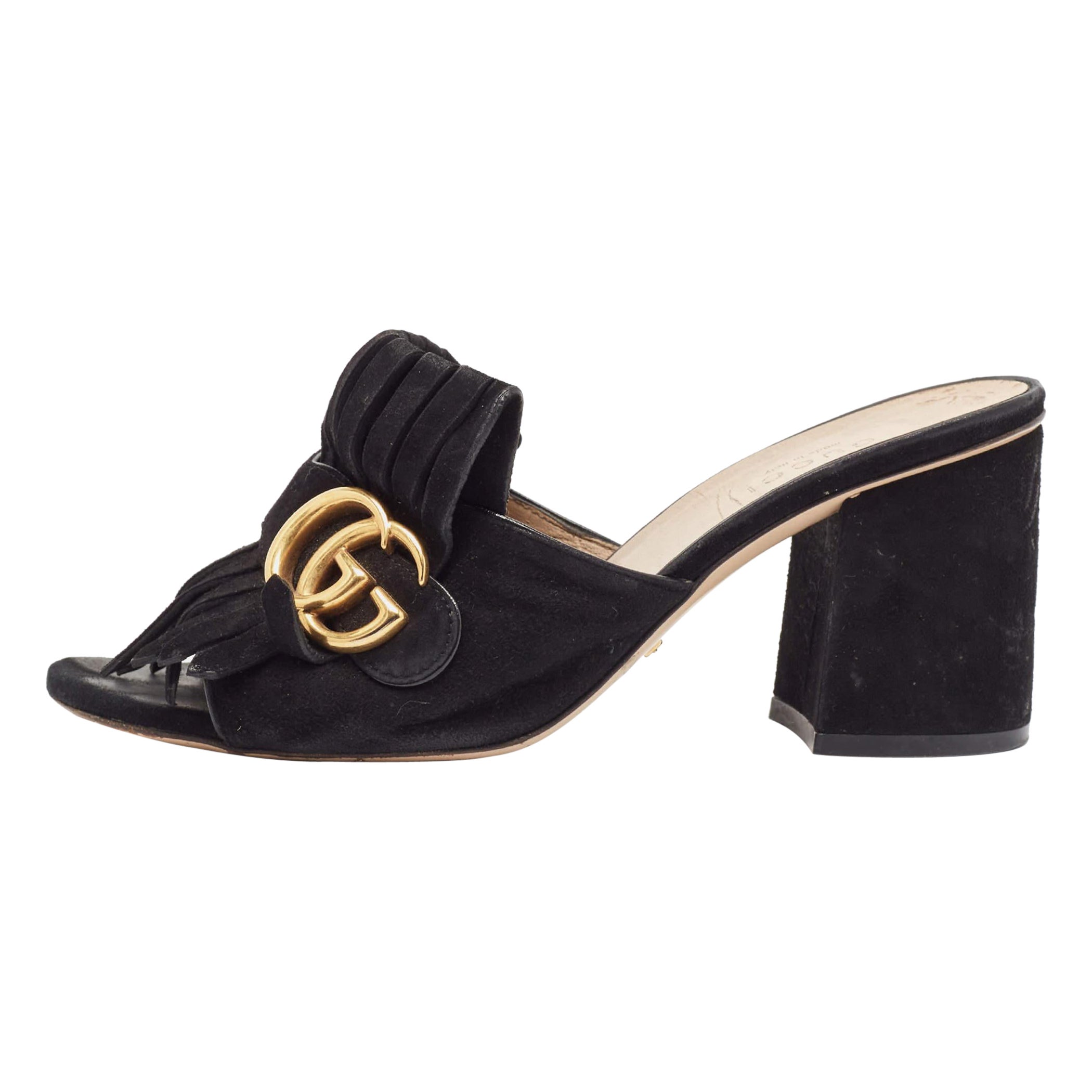 Gucci Black Suede GG Marmont Slide Sandals Size 36.5
