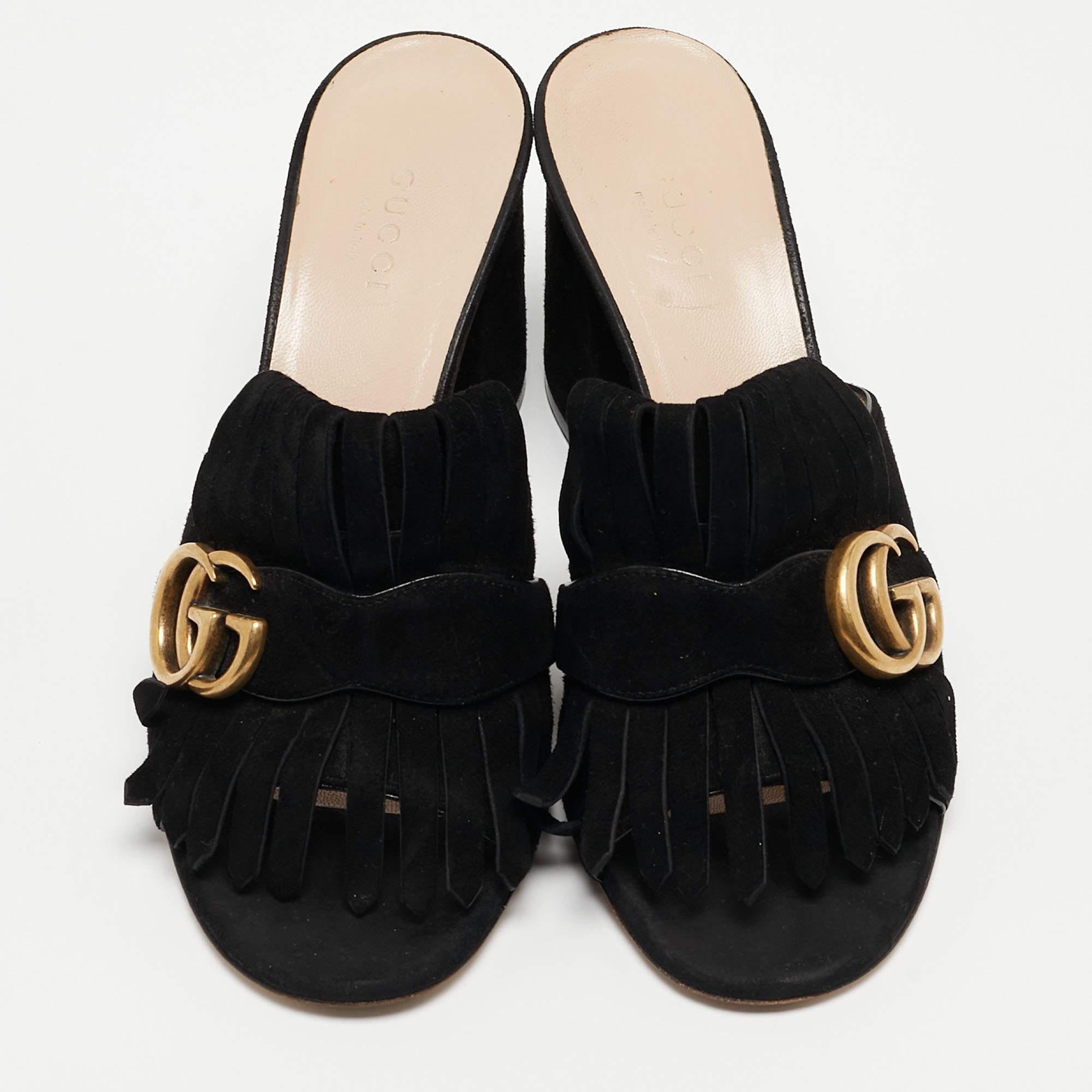 Women's Gucci Black Suede GG Marmont Slides Size 37