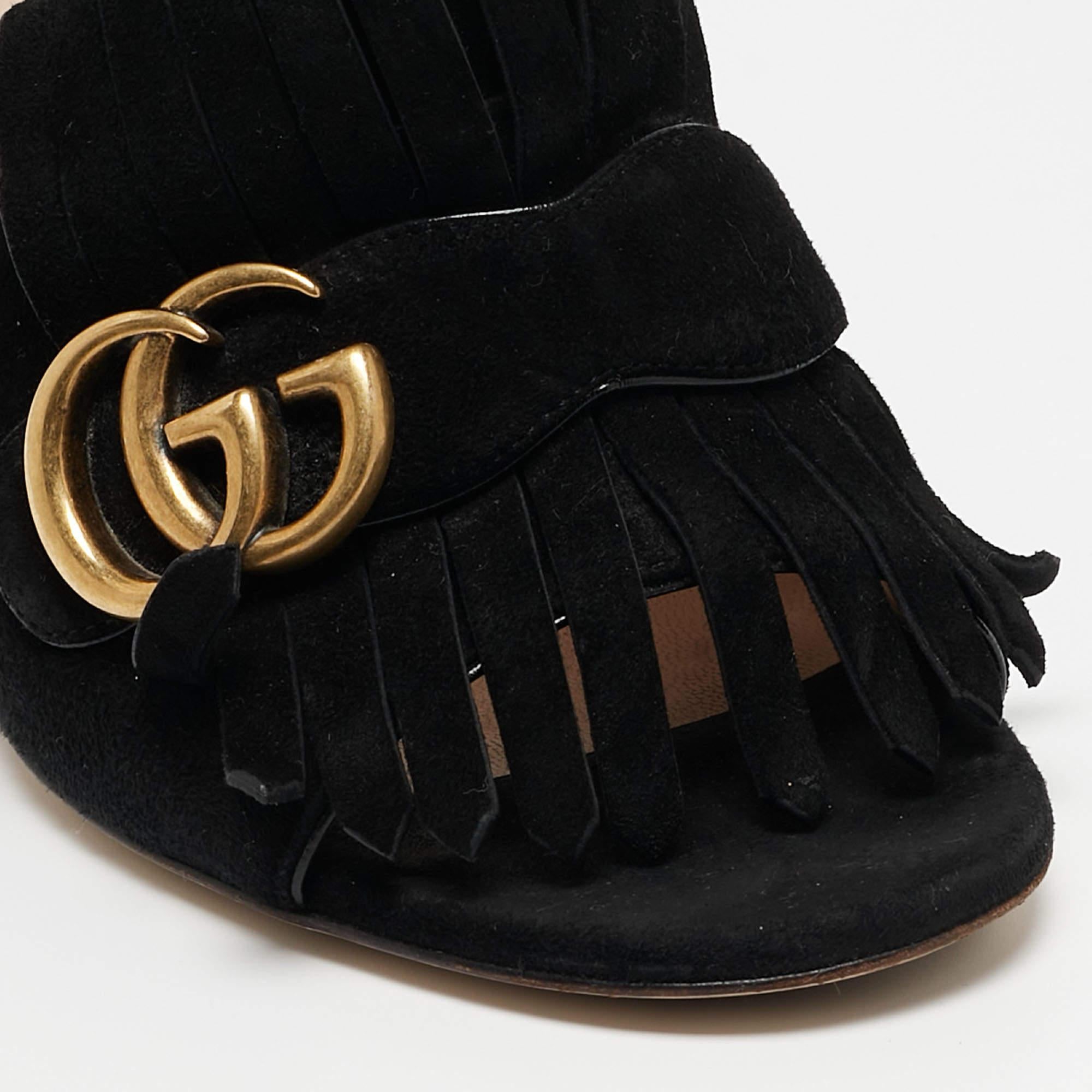 Gucci Black Suede GG Marmont Slides Size 37 1