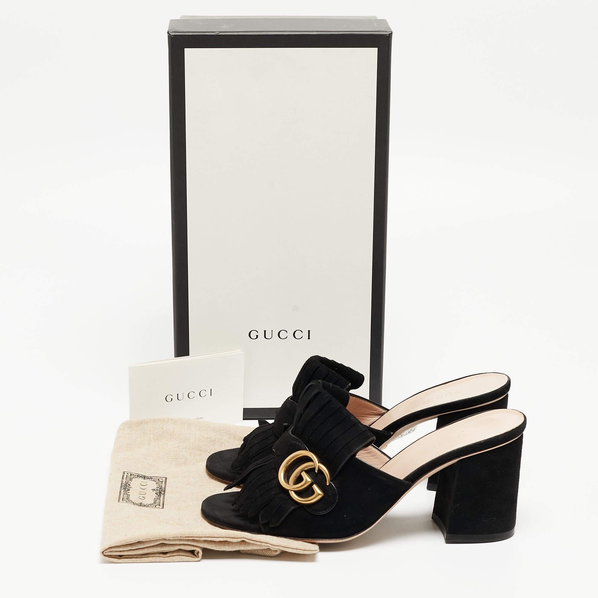 Gucci Black Suede GG Marmont Slides Size 37 5