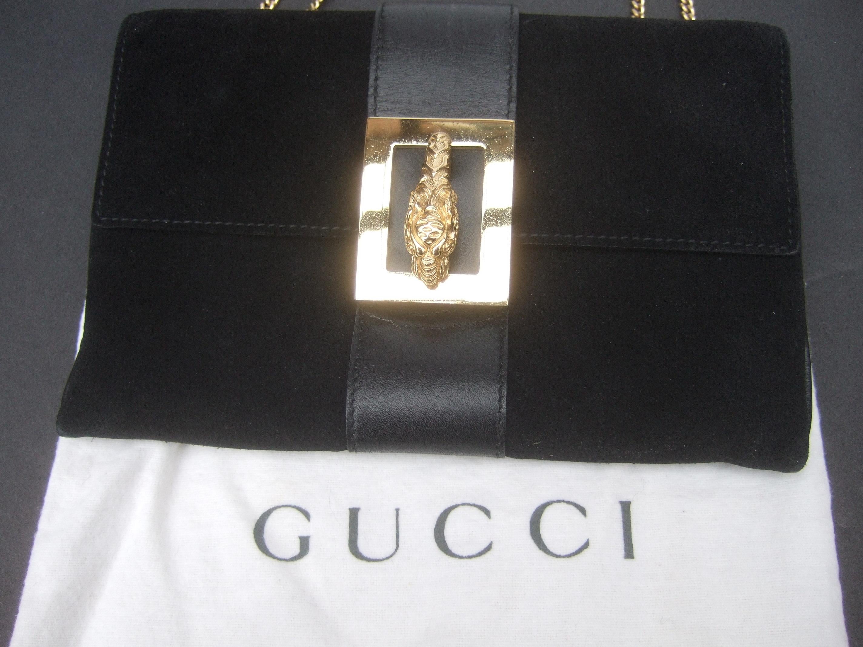 Gucci Black Suede Gilt Tiger Emblem Handbag Tom Ford Era c 1990s 3