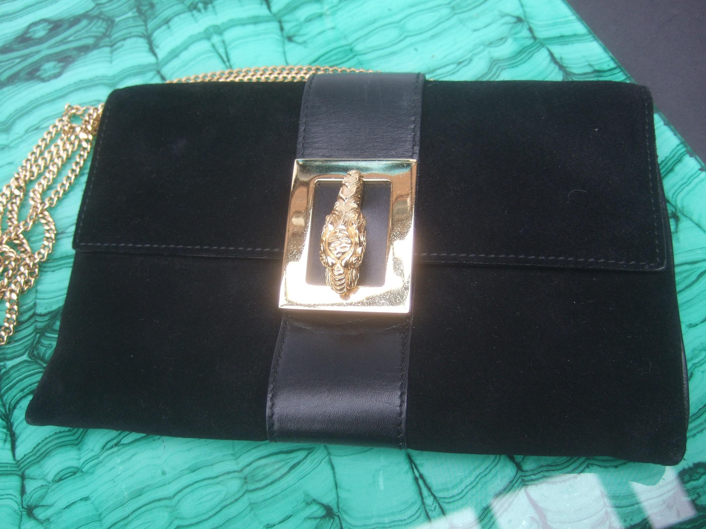 Women's Gucci Black Suede Gilt Tiger Emblem Handbag Tom Ford Era c 1990s
