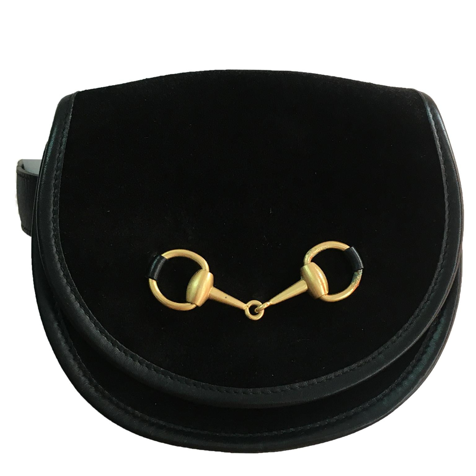 Gucci Black Suede Golden Horsebit Waist Belt Bag  In Good Condition In Berlin, DE