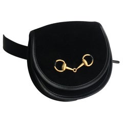 Gucci Black Suede Golden Horsebit Waist Belt Bag 