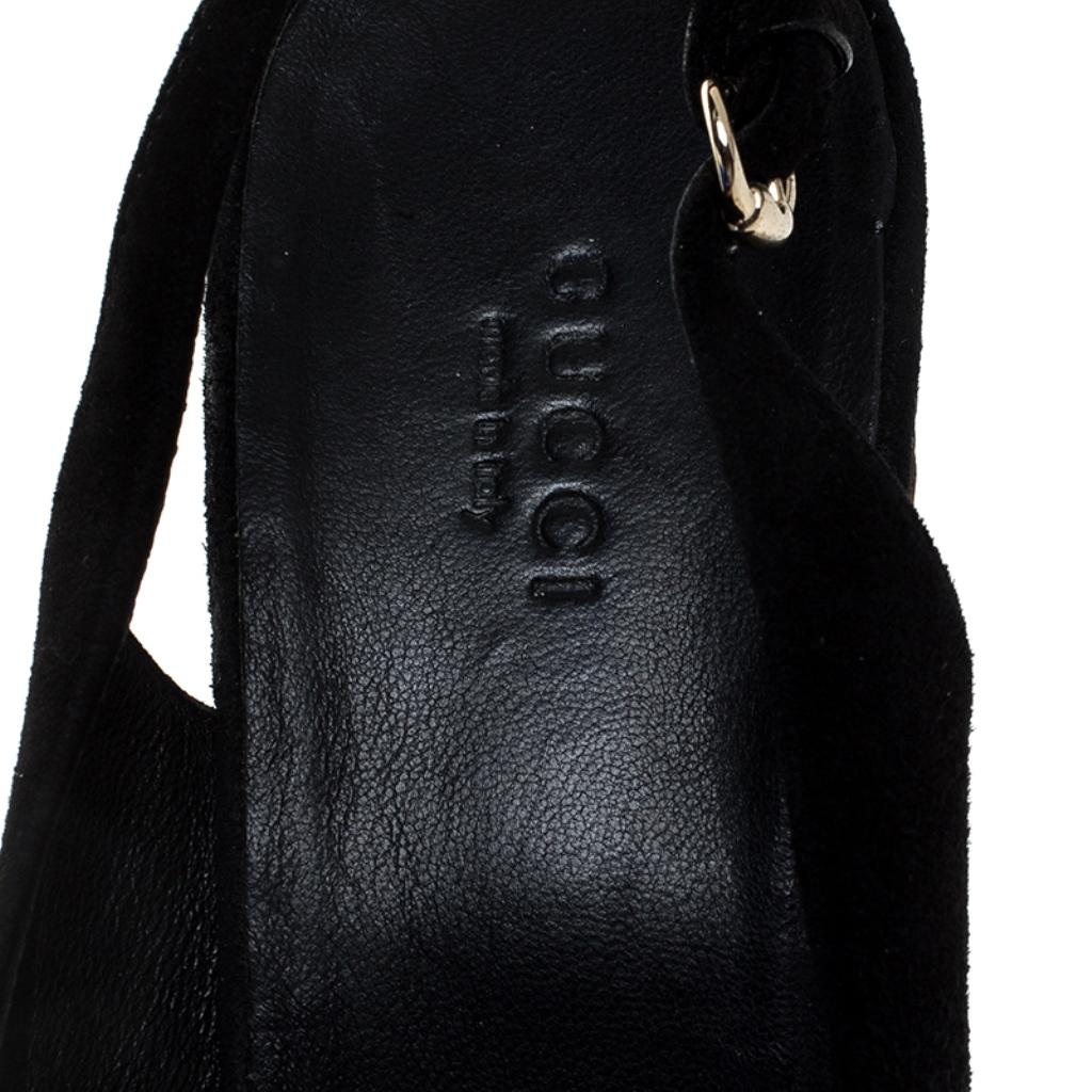 Gucci Black Suede Grease Peep Toe Cork Platform Slingback Sandals Size 38 2