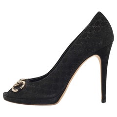 Gucci Black Suede Hollywood Peep Toe Pumps Size 38