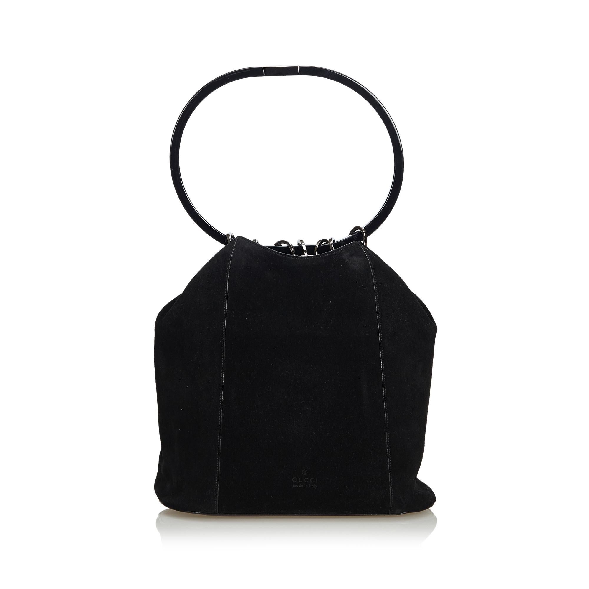 Gucci Black Suede Hoop Handbag In Good Condition For Sale In Orlando, FL