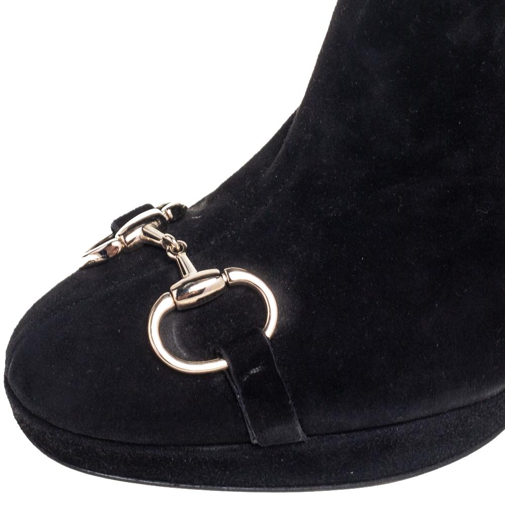 Gucci Black Suede Horse Bit Knee Length Boots Size 39.5 3