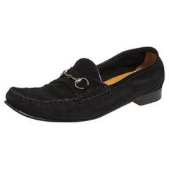 Gucci Black Suede Horsebit Loafers Size 39.5