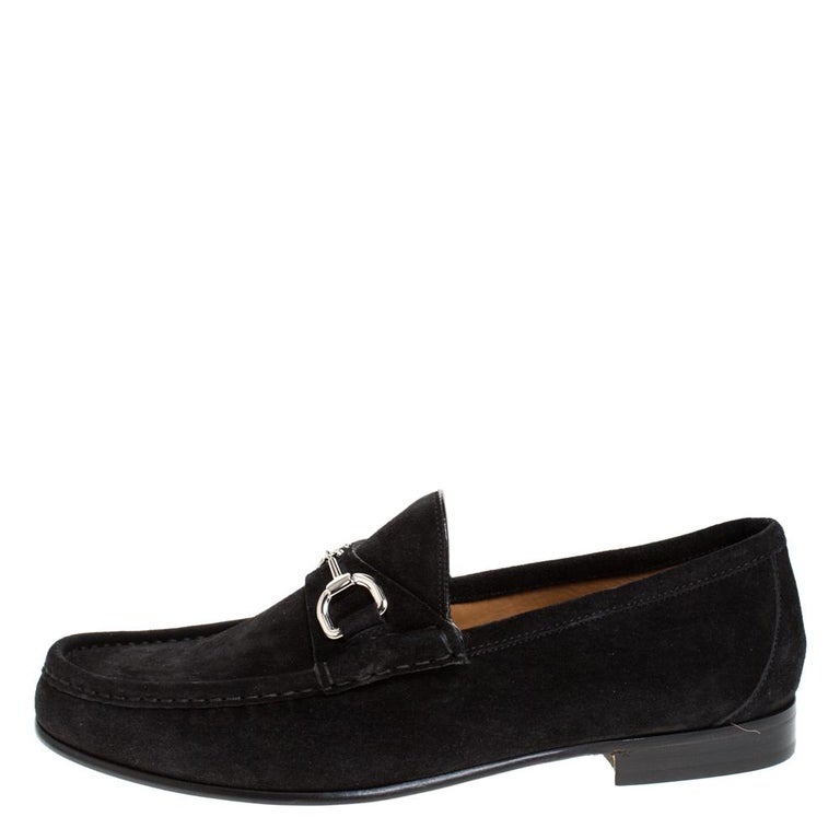 Gucci Black Suede Horsebit Slip On Loafers Size 40 at 1stDibs
