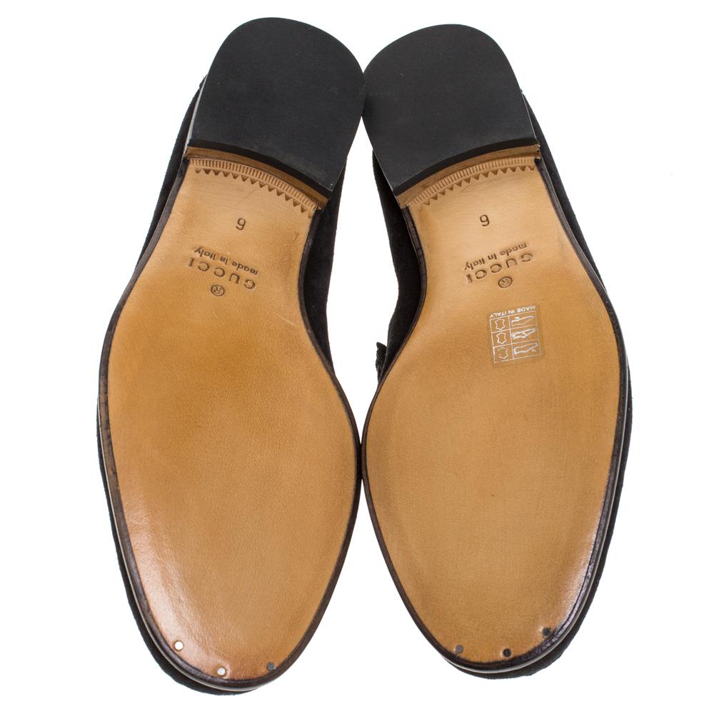 Men's Gucci Black Suede Horsebit Slip On Loafers Size 40